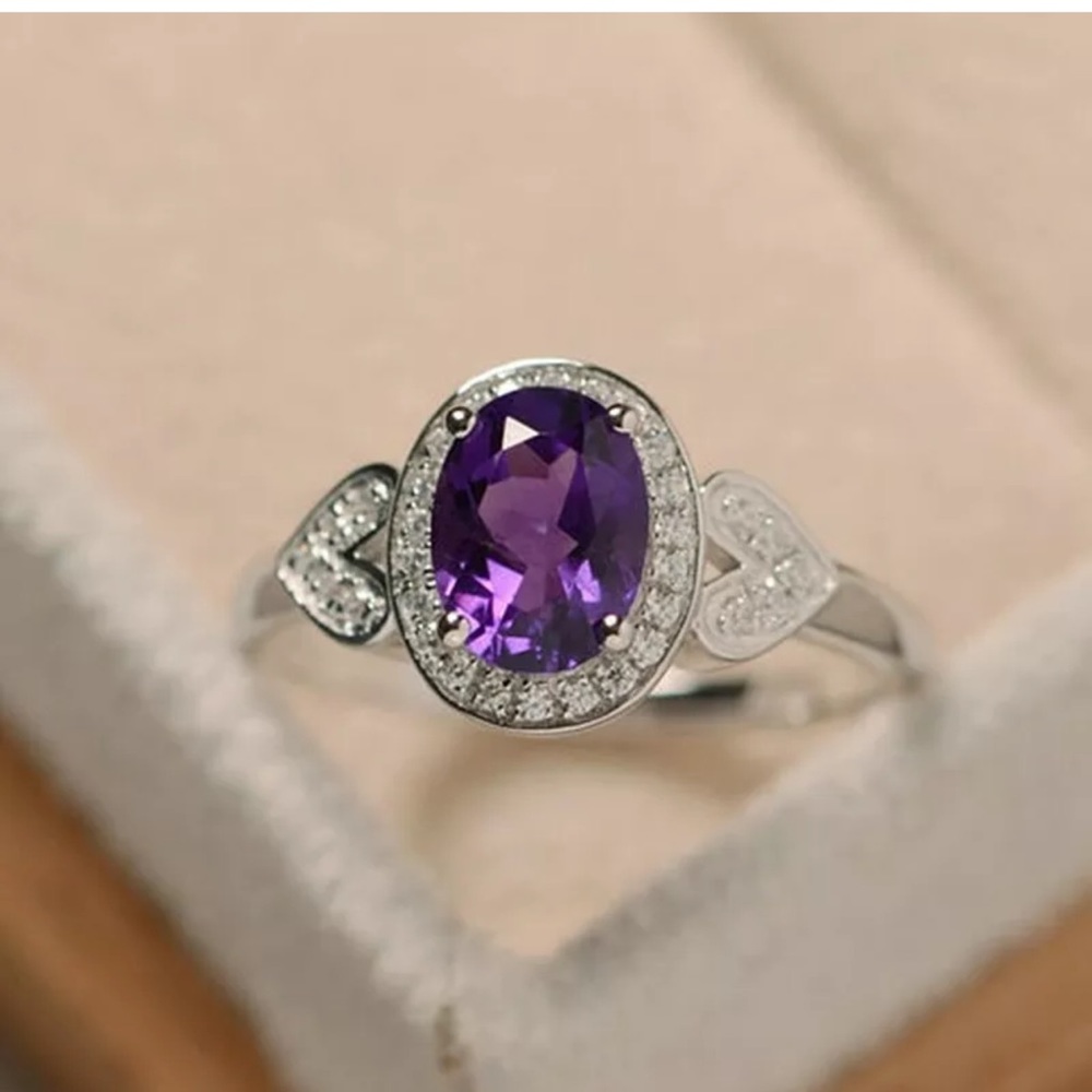 Fashion 925Silver Wedding Ring Amethyst Ring - Picture 1 of 5